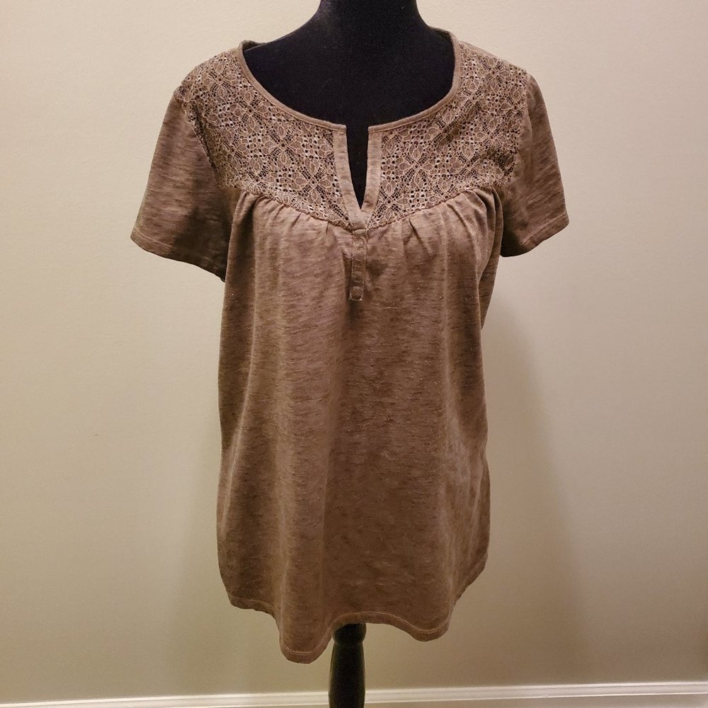 Heathered Brown Top with Lace detail